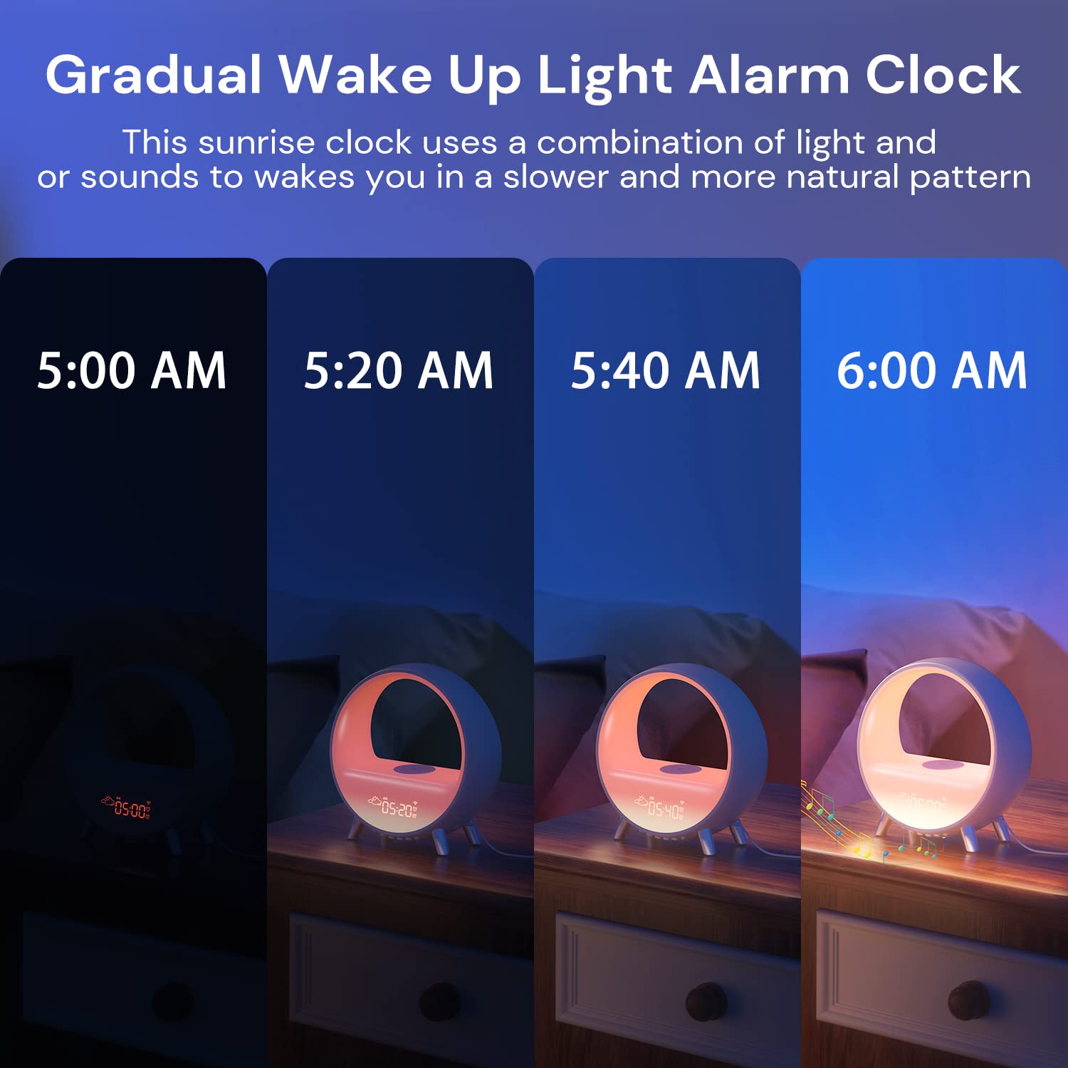Gradual Sunrise Alarm Clock with Wireless Charging